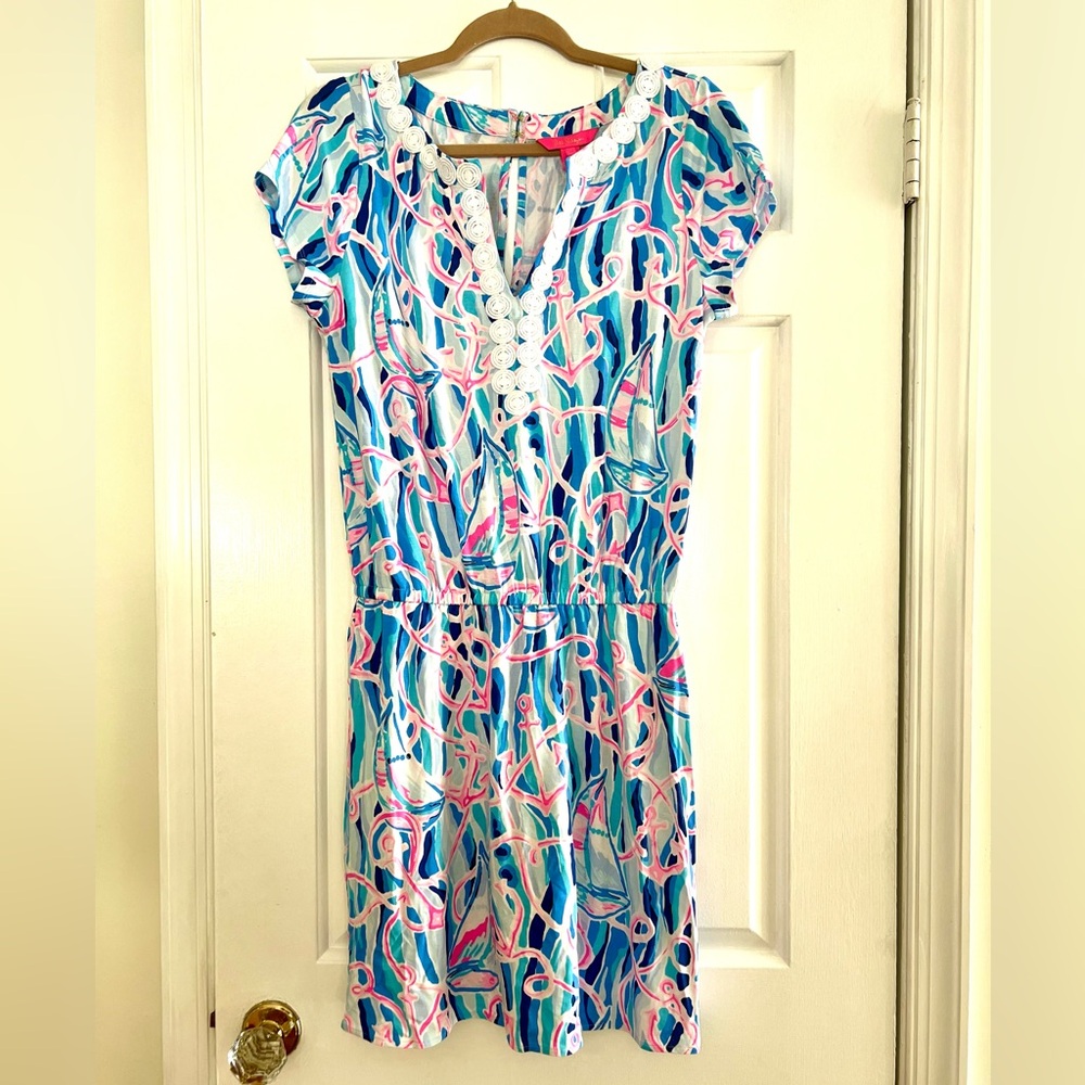Lilly Pulitzer Rebel Skort Romper size medium in Skim Blue Reel Nauti
